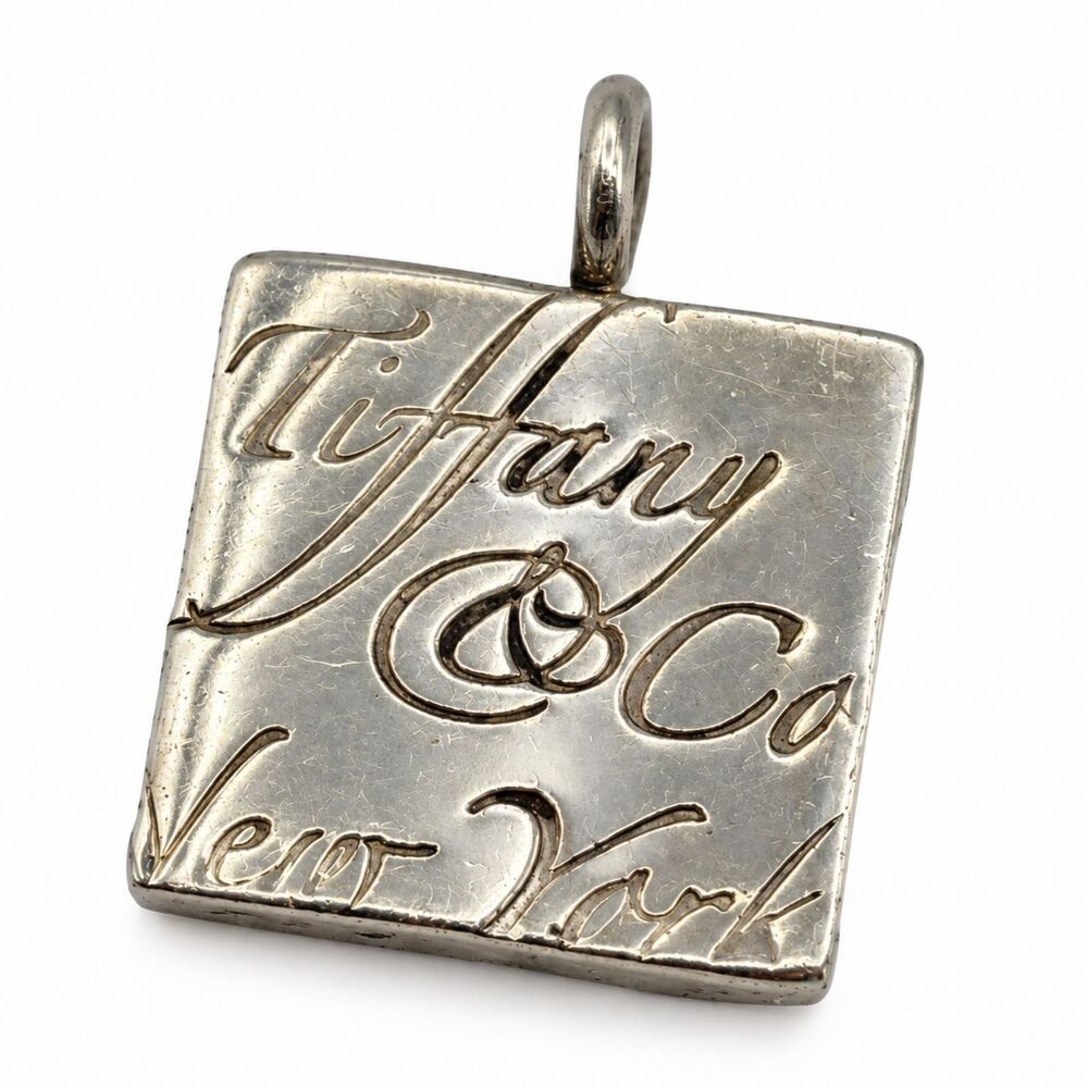 Tiffany & Co Sterling Silver Notes Square Tag Pendant Charm 925 Engraved NYC